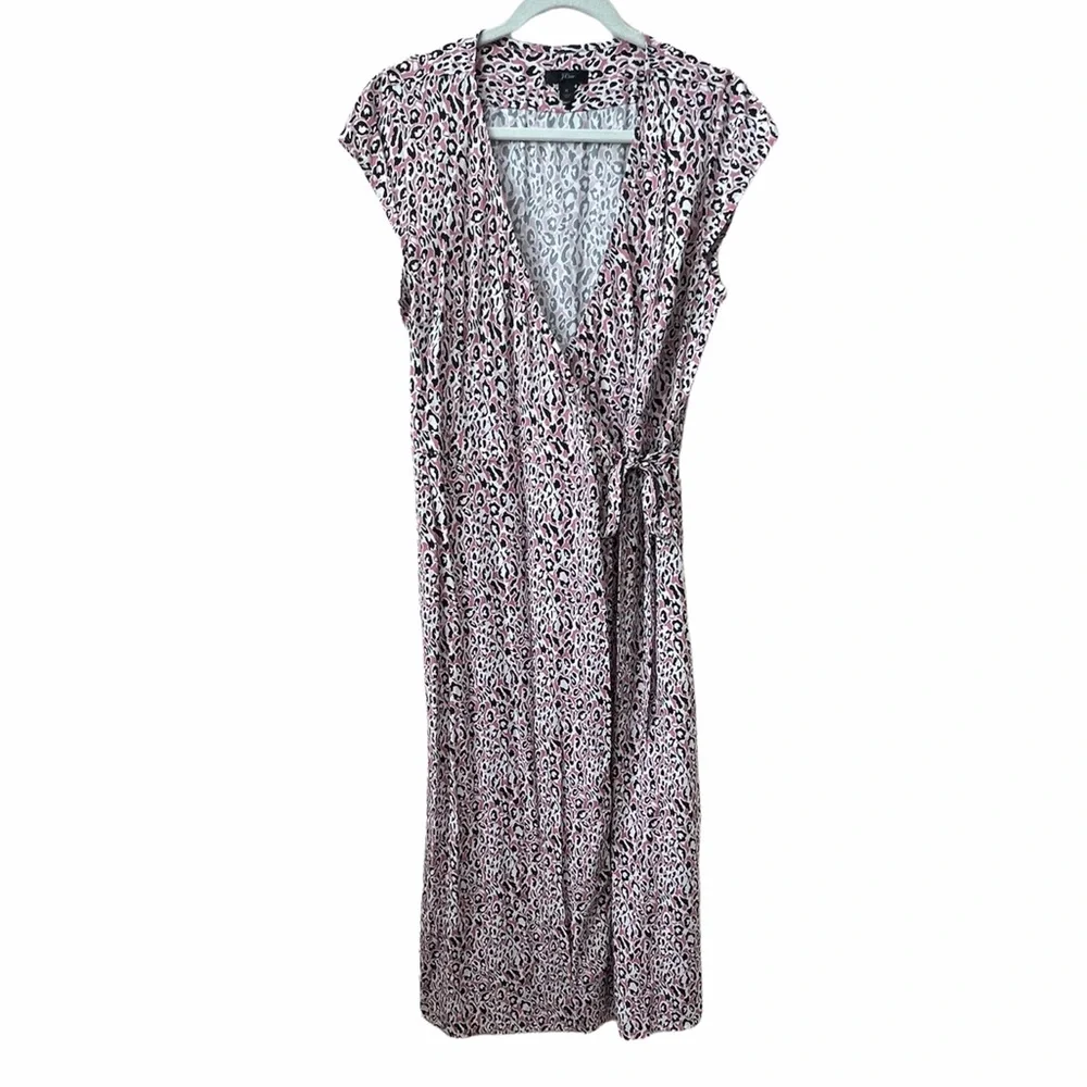 J. Crew Leopard Midi Pink White Black Wrap Around Waist Tie Women‎ Medium Dress
